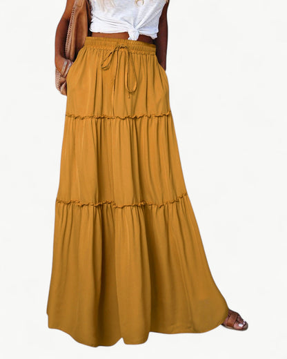CHANTAL – Long Ruffle Skirt with Elastic Waistband