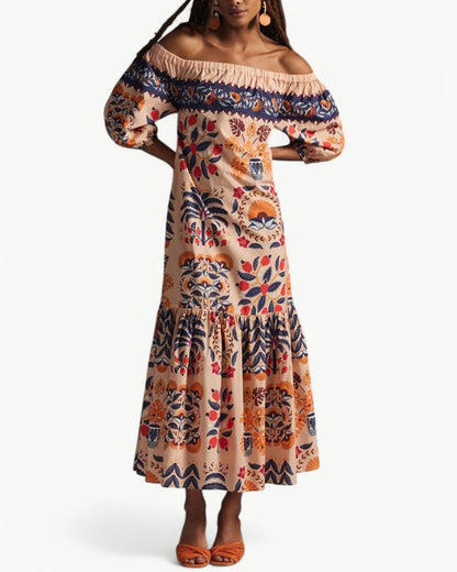 ZÉLIE – Long Off-Shoulder Dress with Pockets | Floral and Summery
