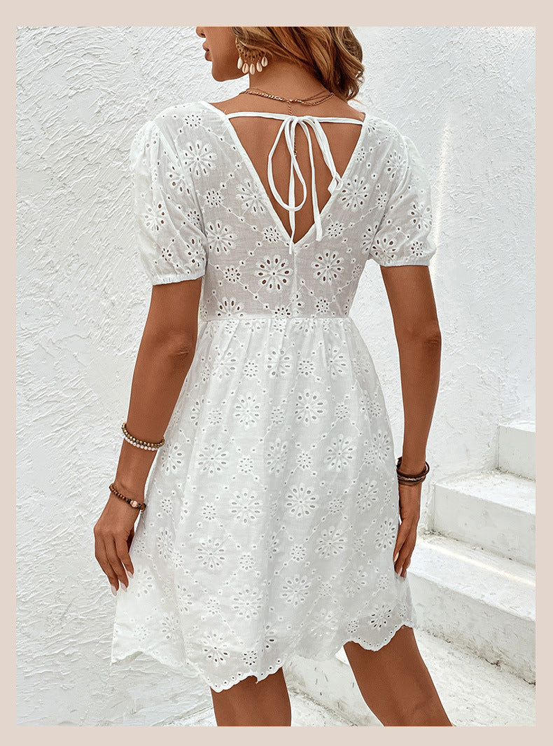 ANTOINETTE – V-neck Embroidered Dress with Open Back