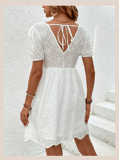 ANTOINETTE – V-neck Embroidered Dress with Open Back