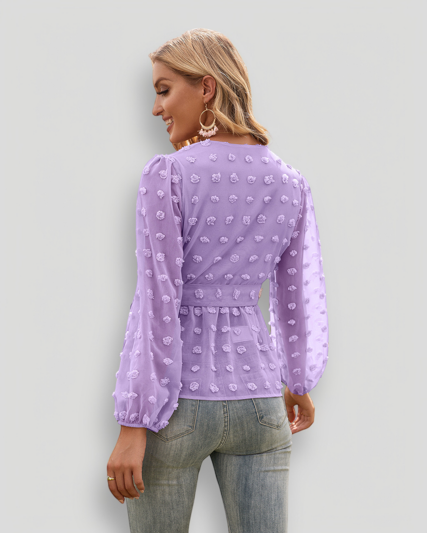 ÉLISE – Elegant V-neck blouse with decorative dots | Light & lined