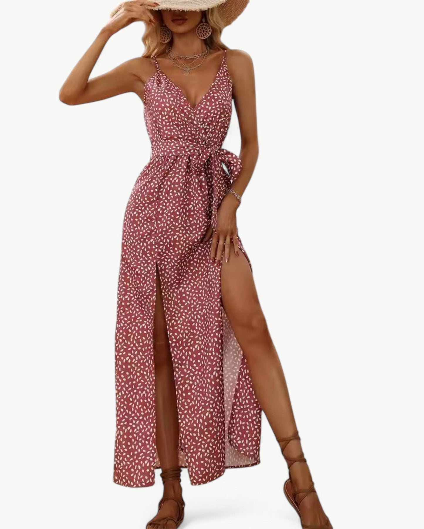 SOLÈNE – V-neck summer dress with double slits | Elegant & timeless