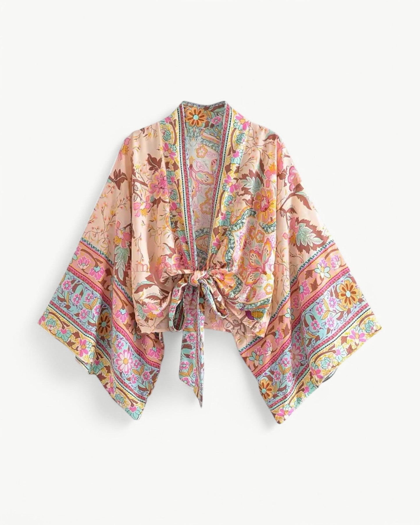 ODÉLIA – Bohemian kimono blouse with tie front & V-neck