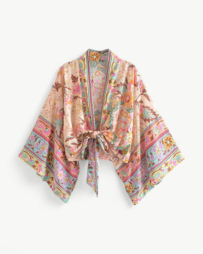 ODÉLIA – Bohemian kimono blouse with tie front & V-neck
