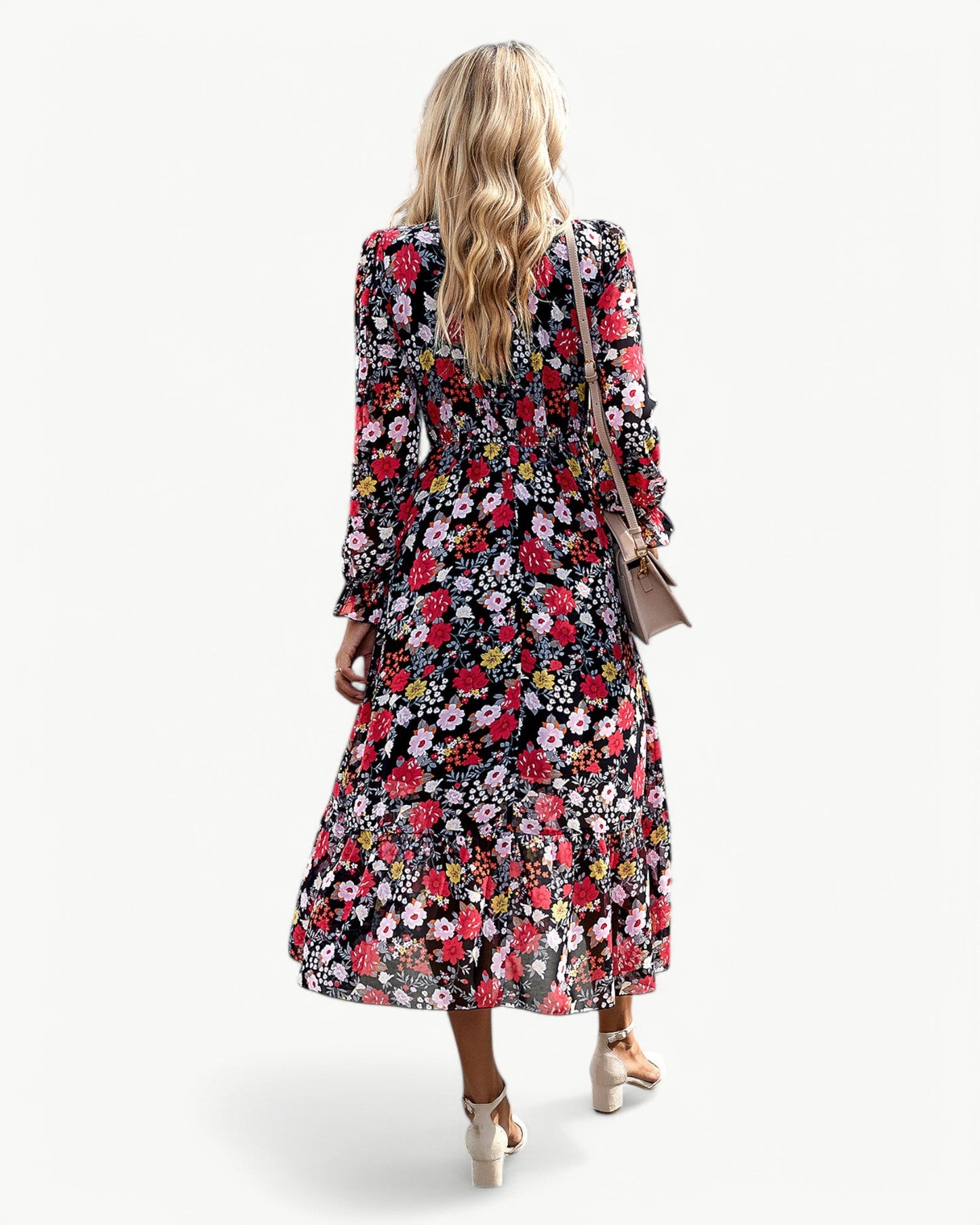 LÉONTINE – Floral Midi Dress with Long Sleeves | Romantic and Airy
