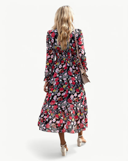 LÉONTINE – Floral Midi Dress with Long Sleeves | Romantic and Airy