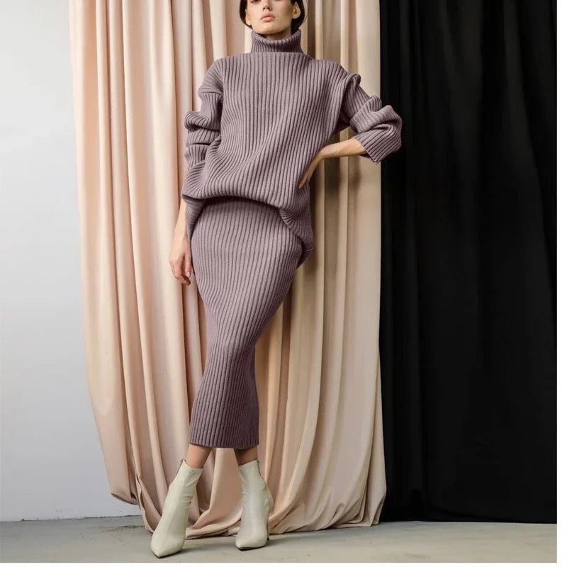 SAGA - KNITTED POLO & SKIRT - 2-PIECE SET