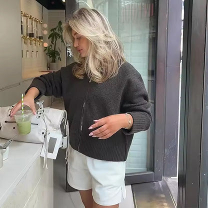 GABRIELLE – Casual zip knit sweater