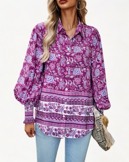 LOUNA – Floral Shirt with Puff Sleeves