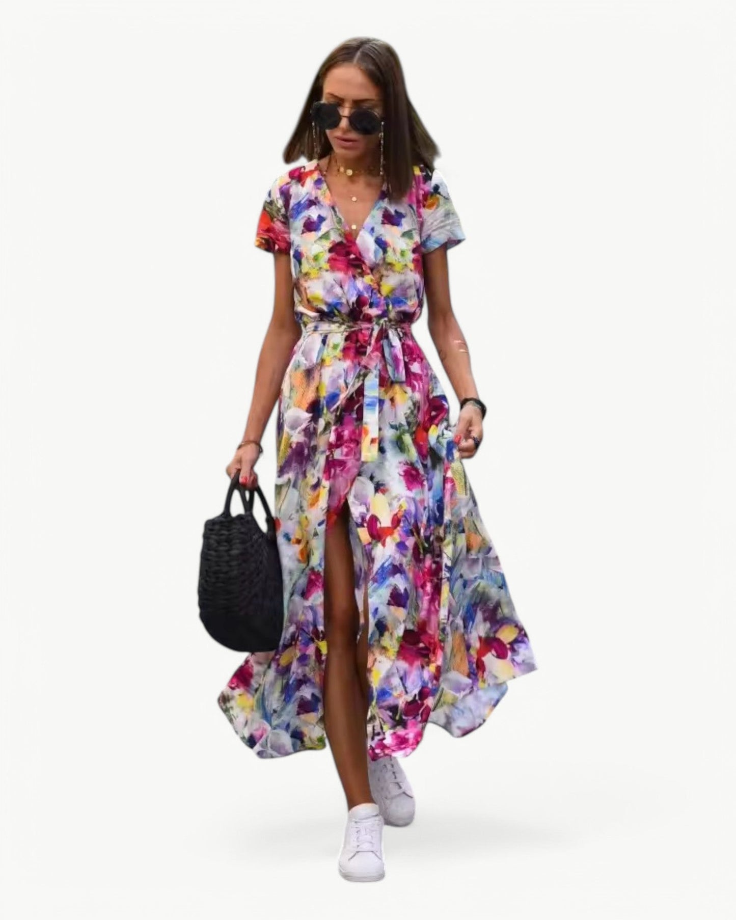 DÉSIRÉE – Patterned Summer Dress with V-Neck – Colorful and Relaxed