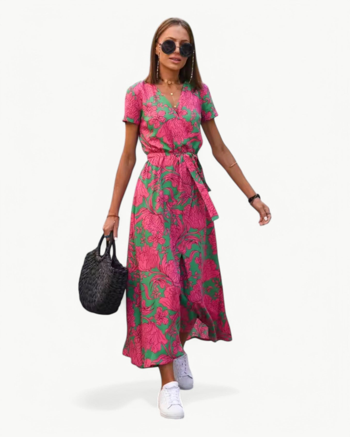 DÉSIRÉE – Patterned Summer Dress with V-Neck – Colorful and Relaxed