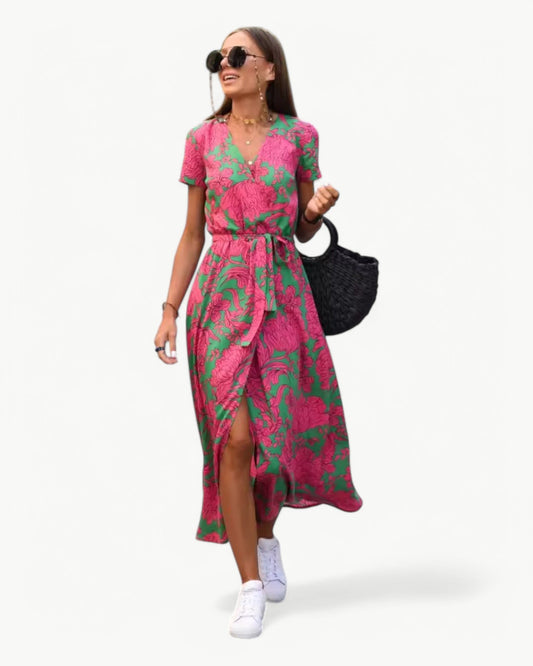 DÉSIRÉE – Patterned Summer Dress with V-Neck – Colorful and Relaxed