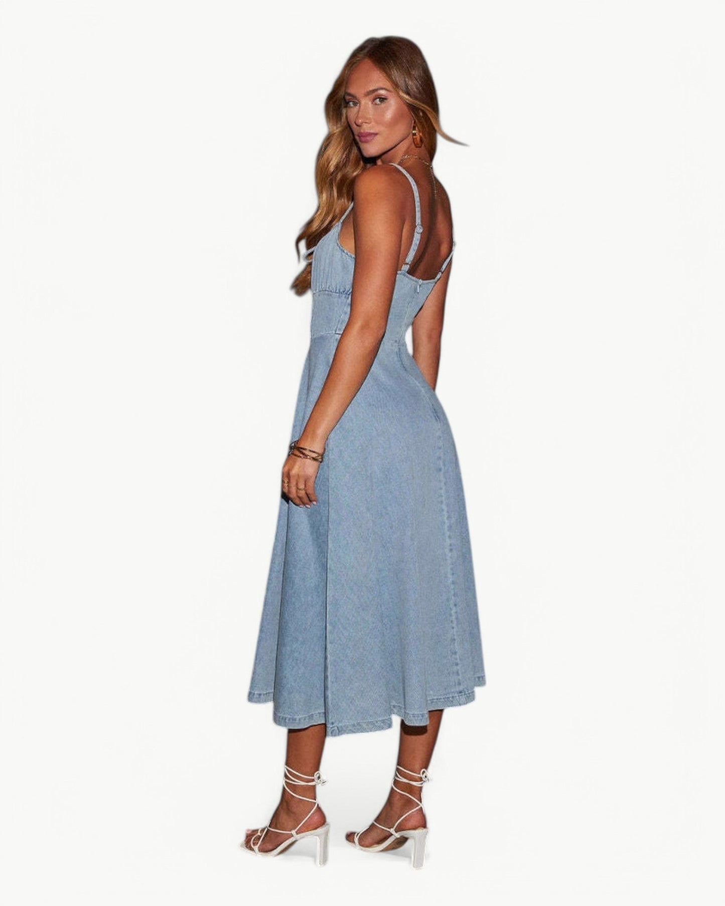 SOLEIL – Denim midi dress with narrow straps | Summer and stylish