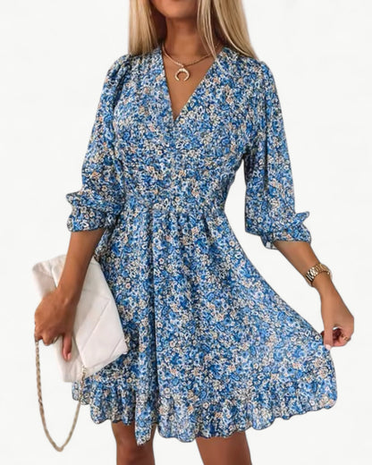 LÉONIE – Floral dress with smocking & ruffle detail