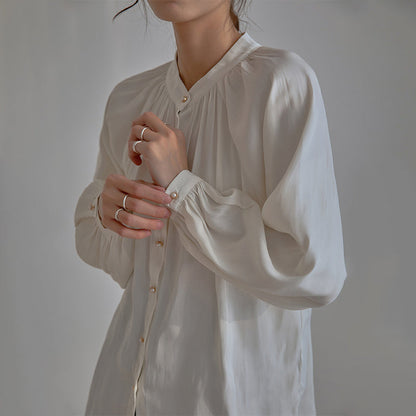 HILDA - SATIN COLLARLESS SHIRT