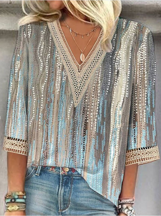 CLARISSE – Patterned V-Neck Blouse