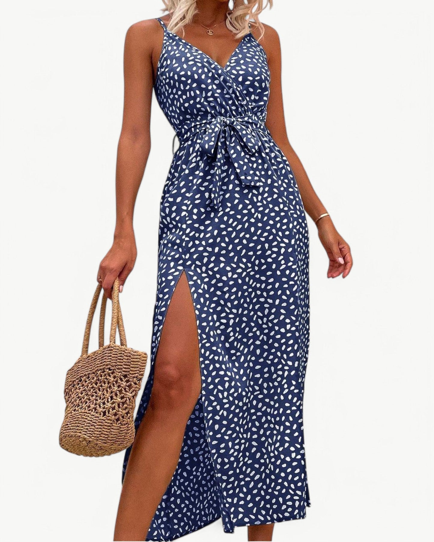 SOLÈNE – V-neck summer dress with double slits | Elegant & timeless