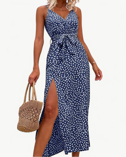 SOLÈNE – V-neck summer dress with double slits | Elegant & timeless