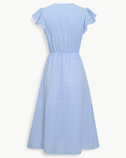 LARA – Midi Dress with V-Neck and Ruffle Sleeves – Light & Stylish Favorite