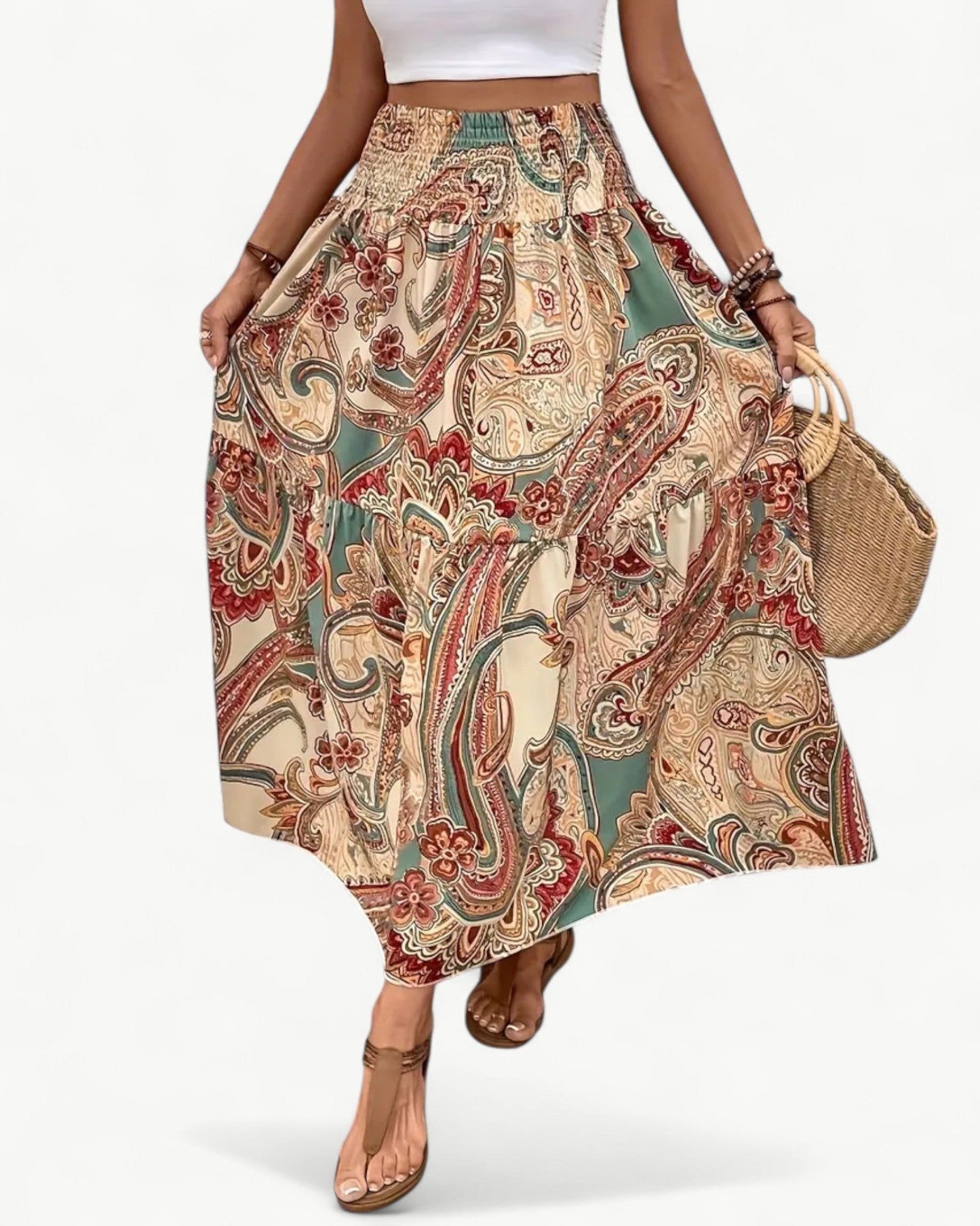 ARIANA – Printed skirt with smocking at the waist