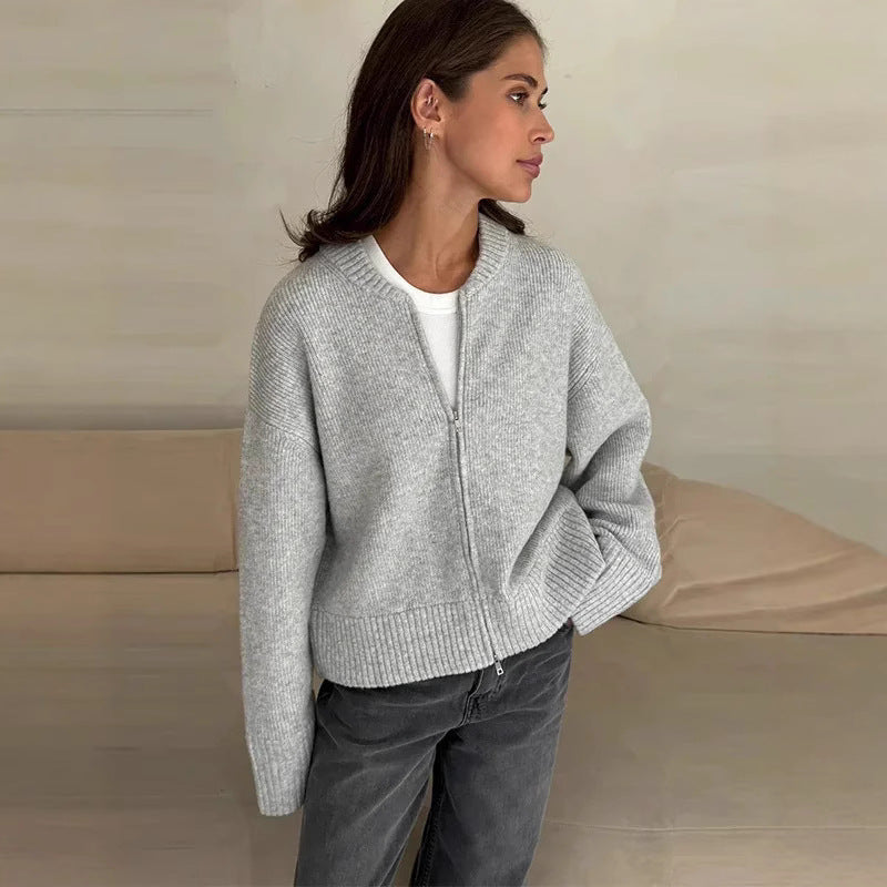 GABRIELLE – Casual zip knit sweater