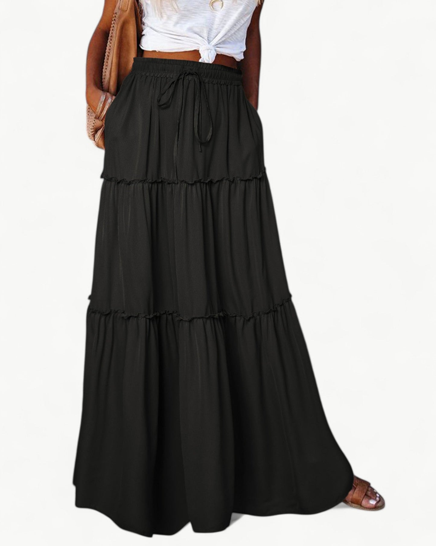 CHANTAL – Long Ruffle Skirt with Elastic Waistband