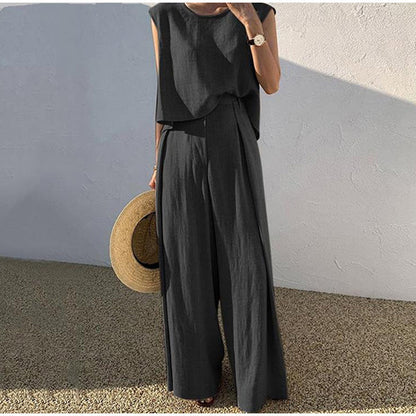 LILOU – 2-piece set in linen feel | Sleeveless top & wide pants