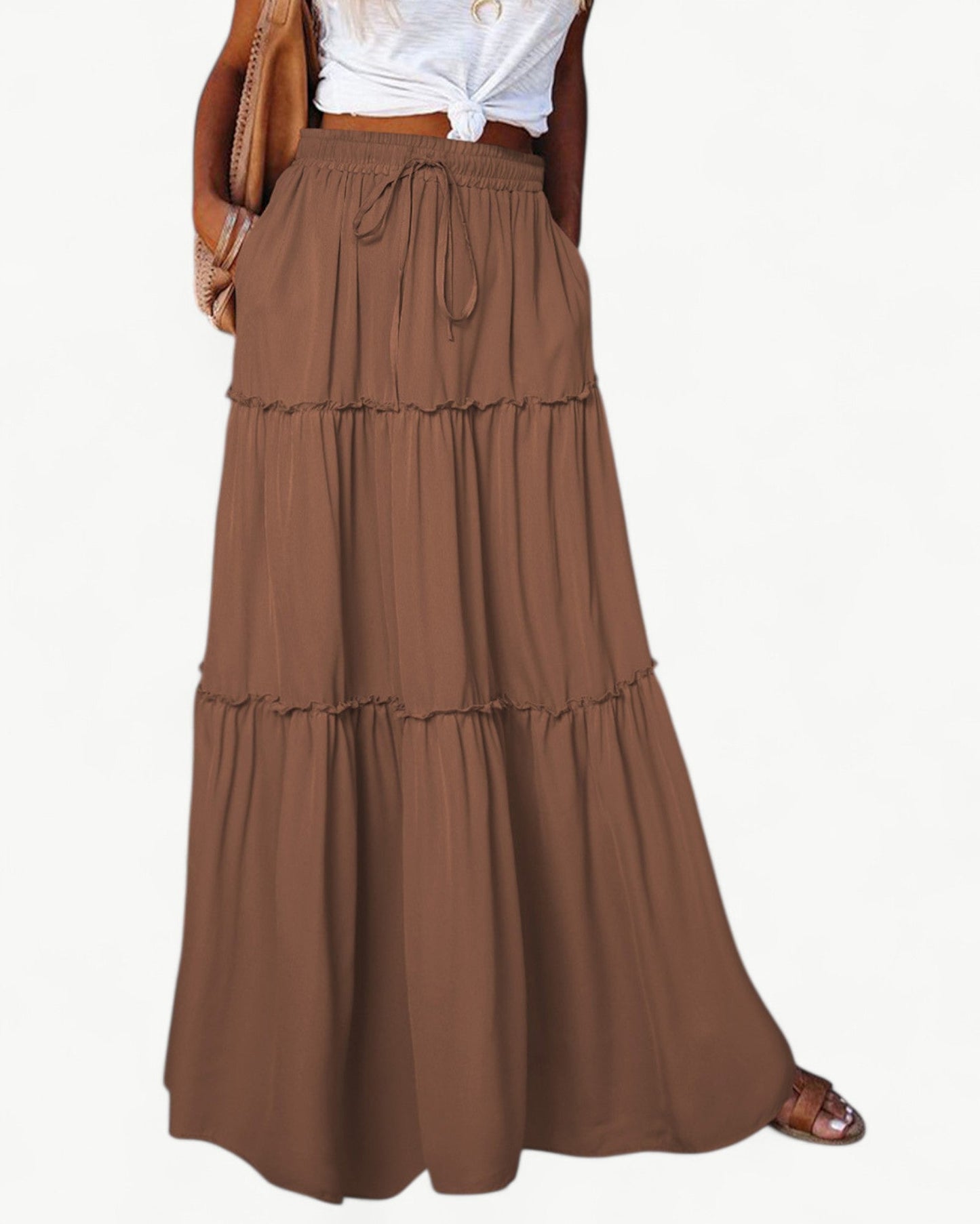 CHANTAL – Long Ruffle Skirt with Elastic Waistband