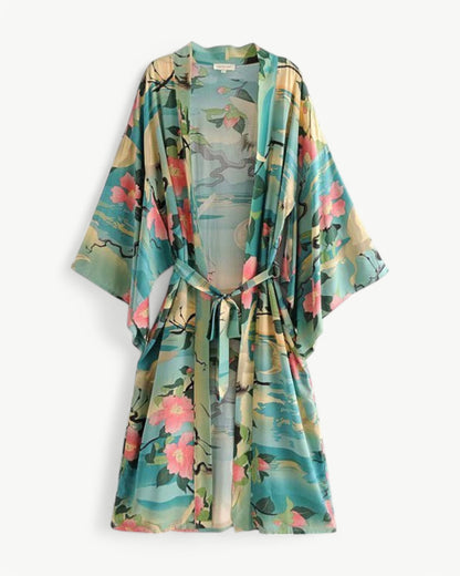 MARGAUX – Midi-length kimono with cranes | Light & stylish