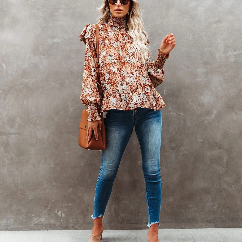 BIANCA – Floral Blouse | Elegant and Light Blouse with Stand Collar