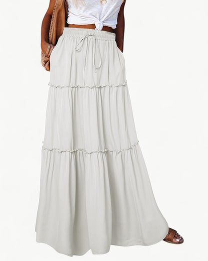 CHANTAL – Long Ruffle Skirt with Elastic Waistband