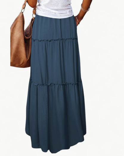 CHANTAL – Long Ruffle Skirt with Elastic Waistband