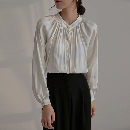HILDA - SATIN COLLARLESS SHIRT