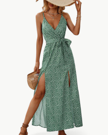 SOLÈNE – V-neck summer dress with double slits | Elegant & timeless