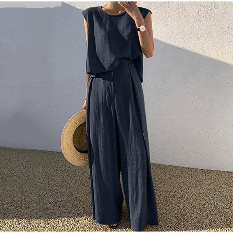 LILOU – 2-piece set in linen feel | Sleeveless top & wide pants