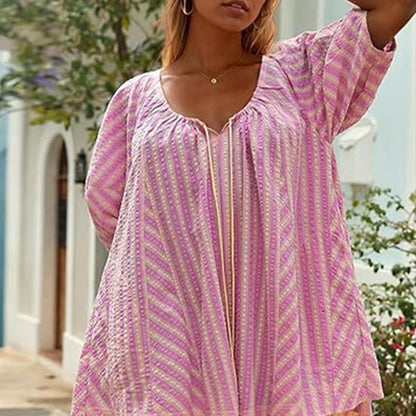 VALENTINA – Striped Short Jumpsuit with Tie | Comfortable and Summery