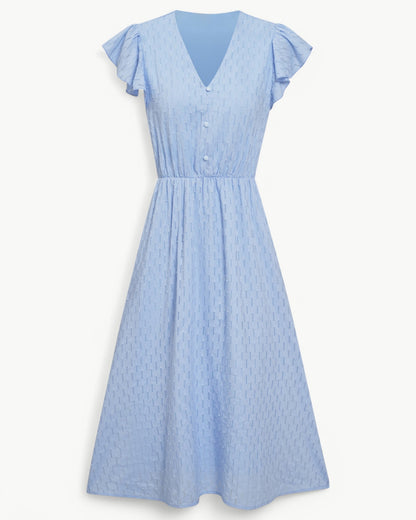 LARA – Midi Dress with V-Neck and Ruffle Sleeves – Light & Stylish Favorite