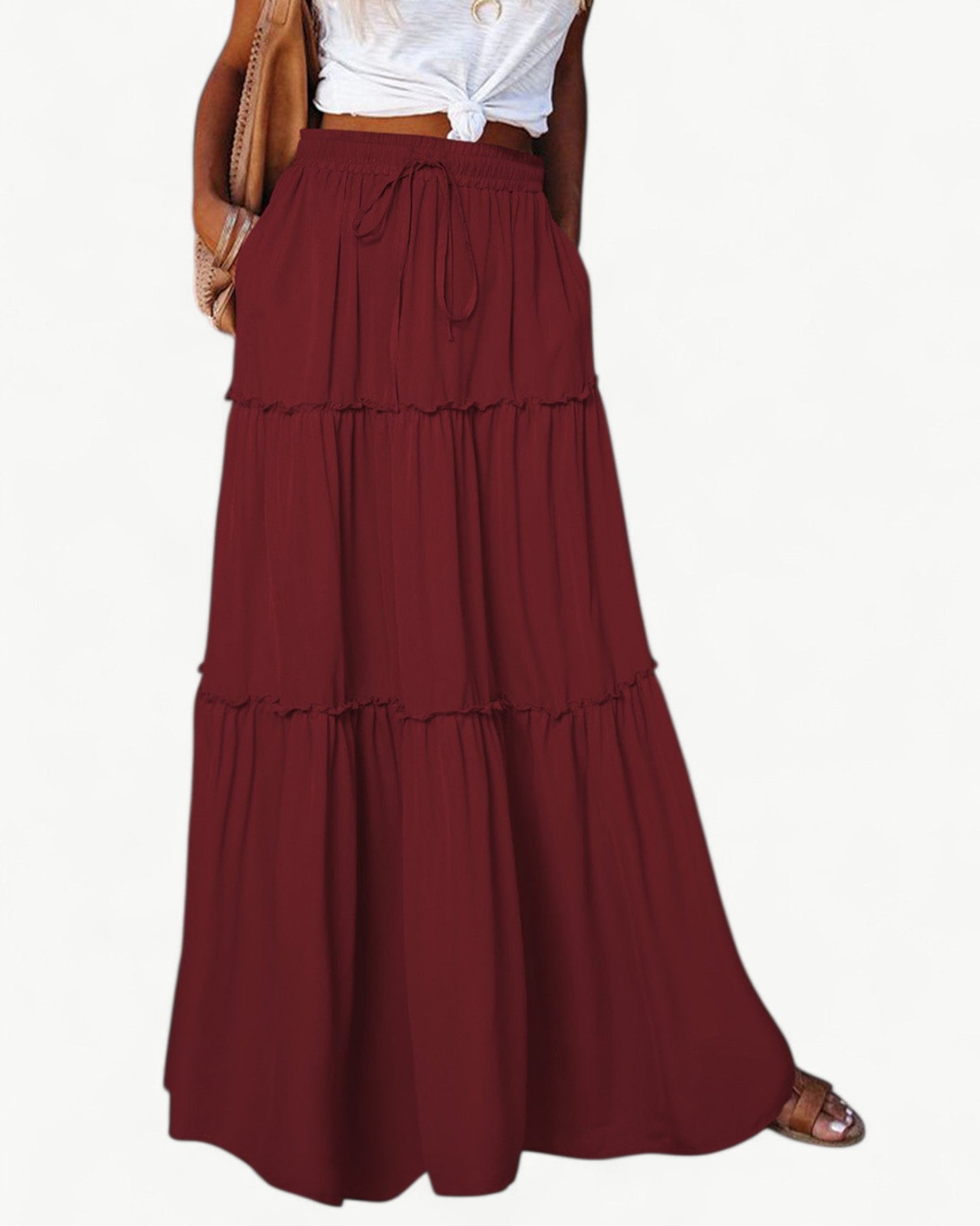 CHANTAL – Long Ruffle Skirt with Elastic Waistband