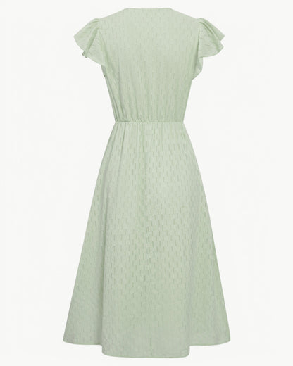 LARA – Midi Dress with V-Neck and Ruffle Sleeves – Light & Stylish Favorite