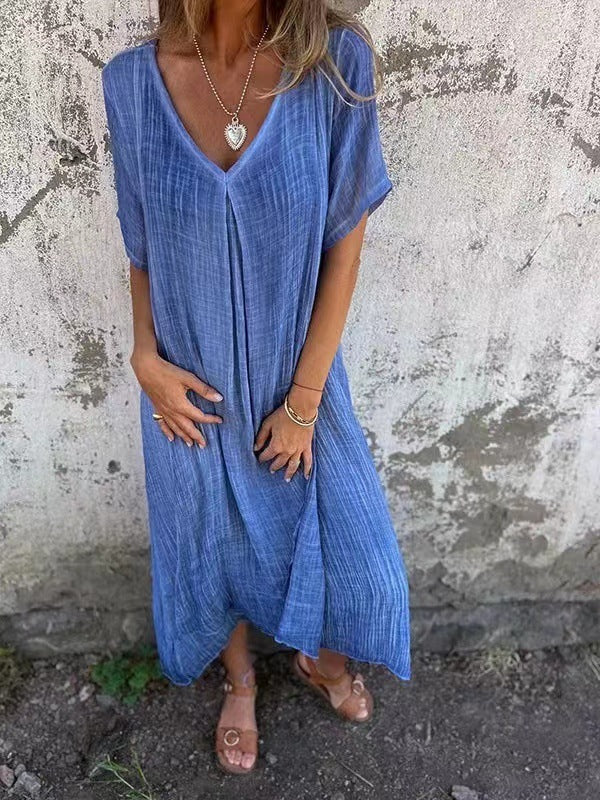 ÉVIE – Light & Airy Long Dress with V-Neck | Short Sleeved & Summery