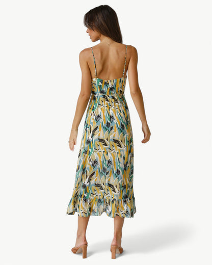 SIENNA – Patterned Midi Dress with Thin Straps – Feminine and Summery