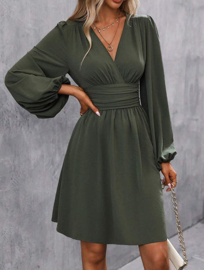 AMANDA - PUFF SLEEVES & V-NECK - DRESS