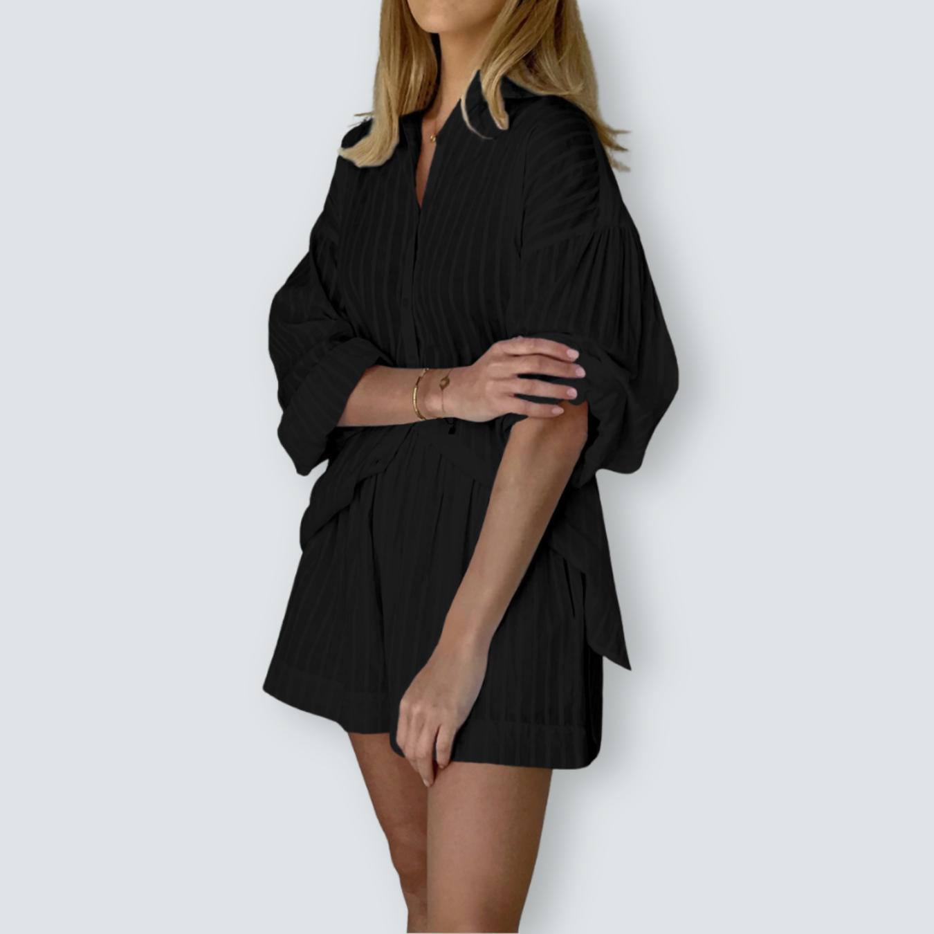 INES – Striped set with long-sleeved shirt & shorts | Airy, graceful & relaxed